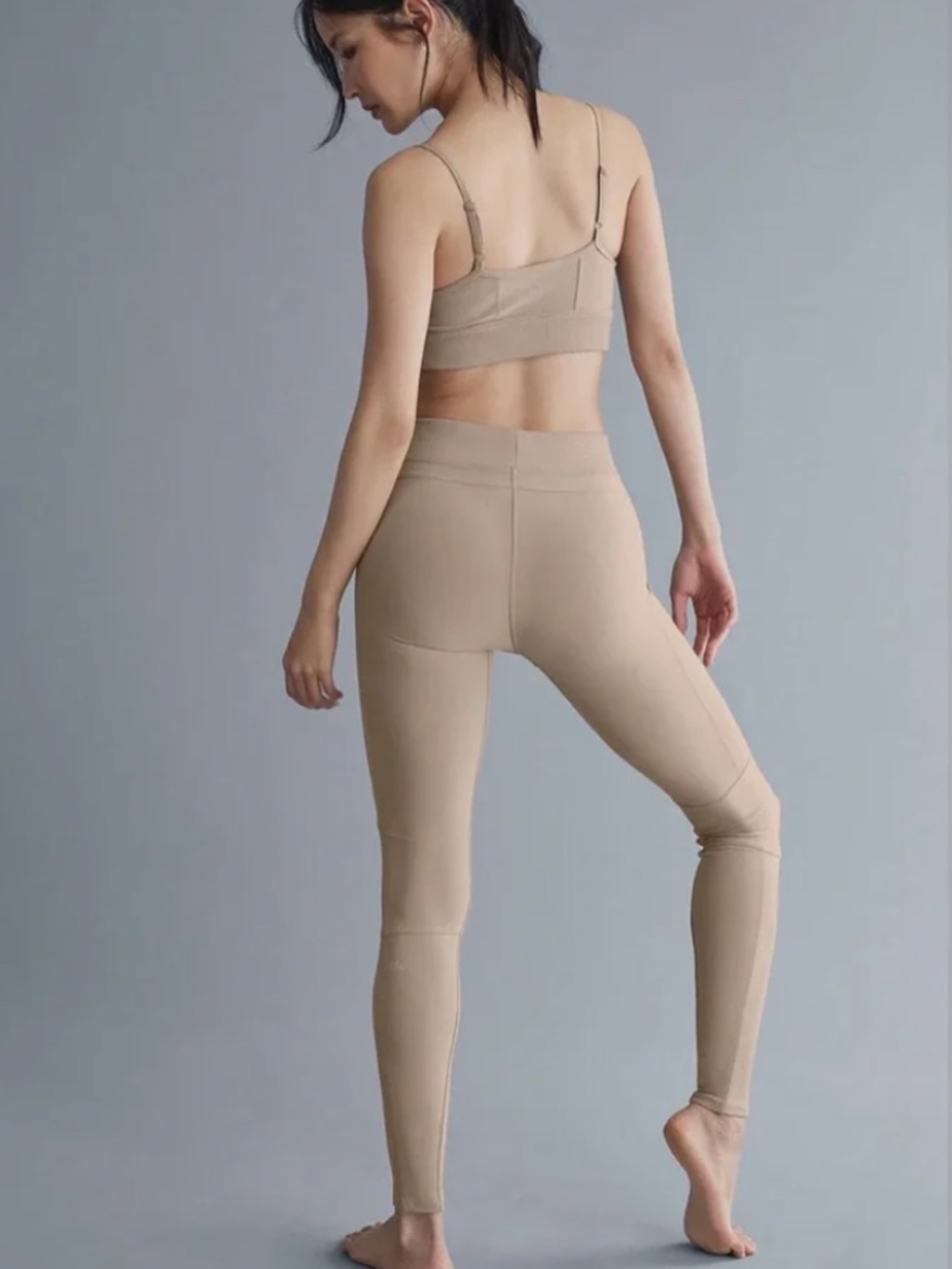 ALO Yoga Strappy Sports Bra & High-Waist Leggings color gravel medium